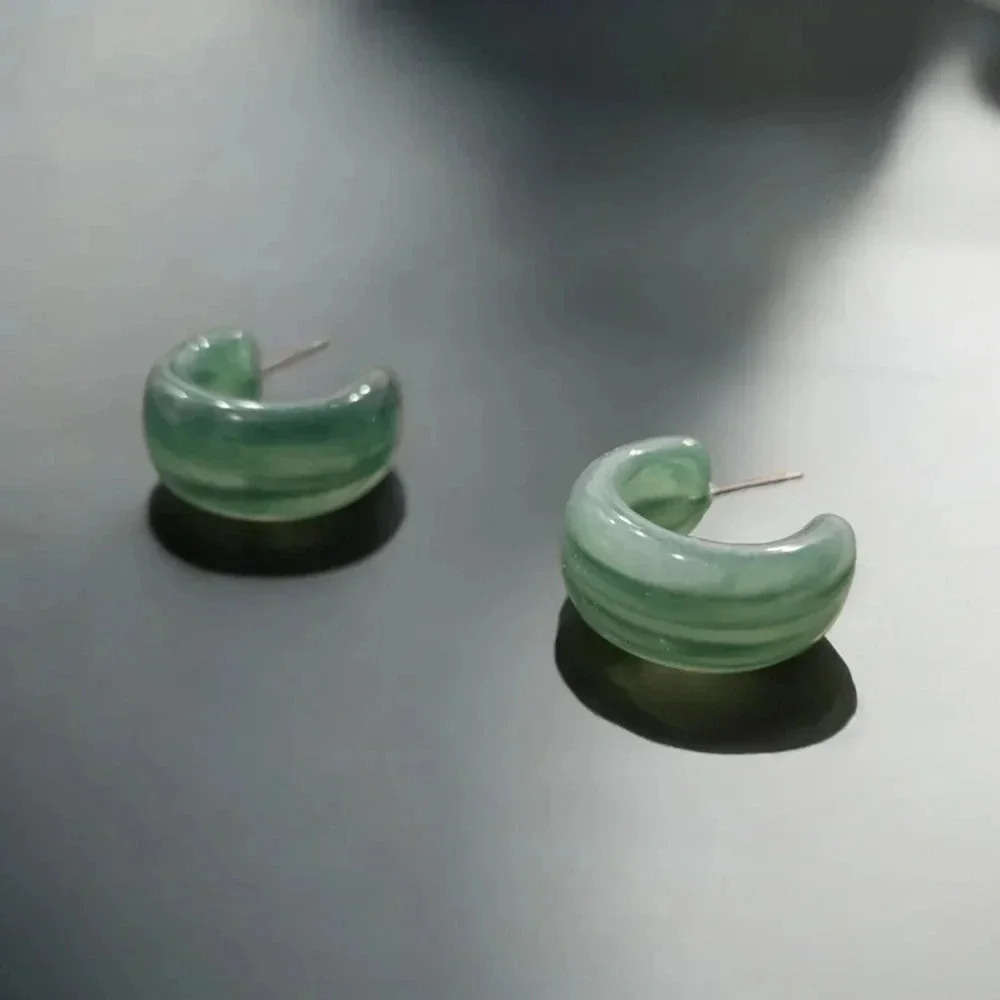 Green Resin Hoop Earrings - Unbranded